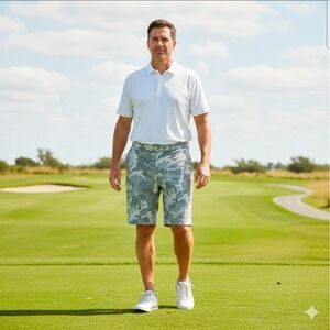 RLX Ralph Lauren Golf Shorts Men's Size 35 Gray Camo Stretch Water‎ Repellent